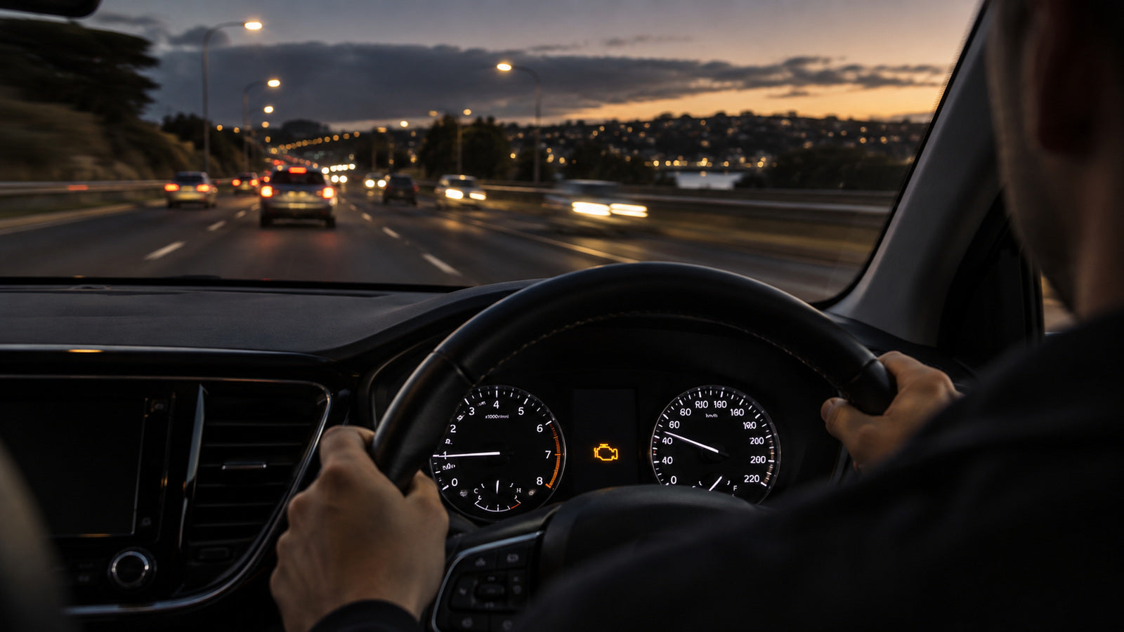 Check engine light and dashboard conditions illustrating OBD2 freeze frame data