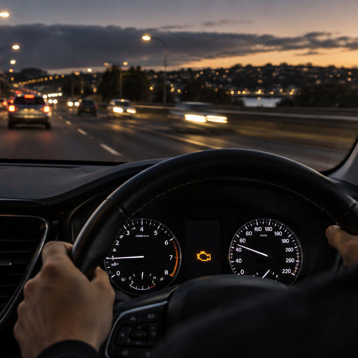 Check engine light and dashboard conditions illustrating OBD2 freeze frame data