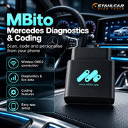 MBito Mercedes-Benz diagnostics and coding overview with turquoise-logo black diagnostic device