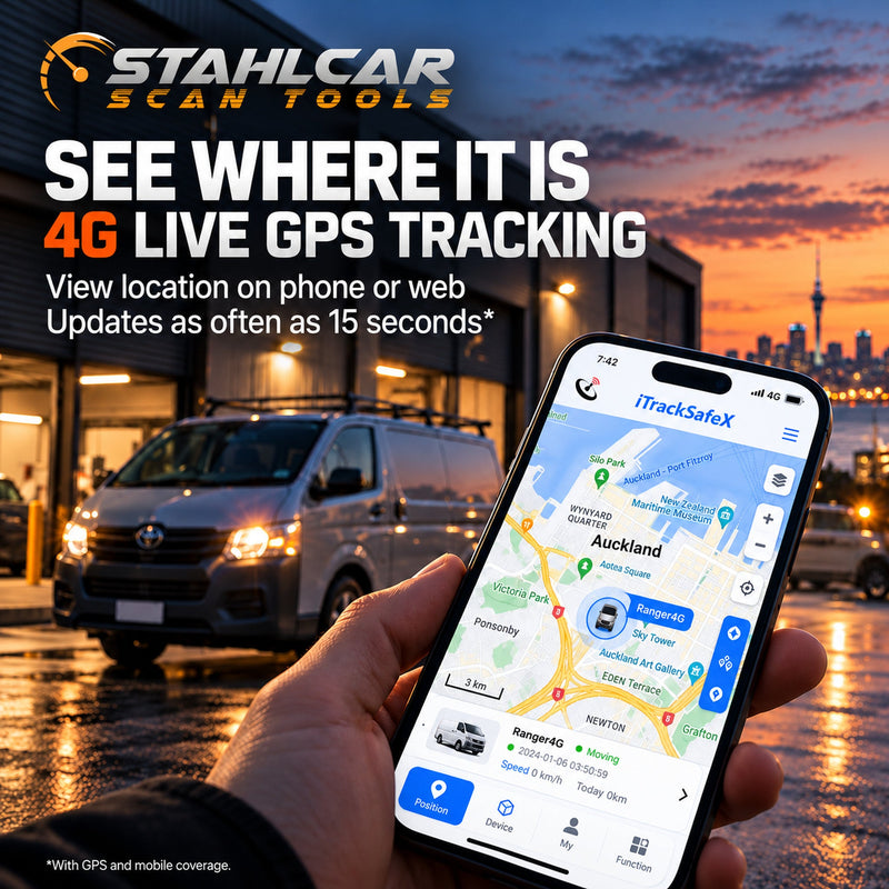 Stahlcar A1 live vehicle GPS location on iTrackSafeX phone app, with location updates as often as 15 seconds where conditions allow.
