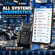 XTOOL A30M all-systems diagnostics for supported engine, transmission, ABS, airbags and vehicle control modules