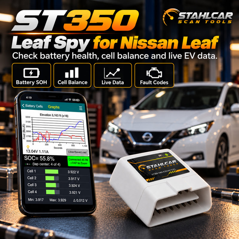 ST350 with Leaf Spy for Nissan Leaf EV battery status cell balance and diagnostic data
