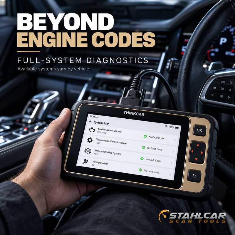 Thinkcar Reader 8 full-system fault-code scan for engine, transmission, ABS and airbags where supported