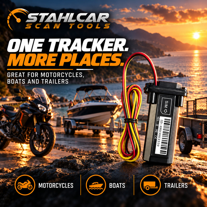 Stahlcar MT1 4G GPS tracking for 12V motorcycles, boats and trailers with suitable concealed installation.