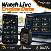 Stahlcar ST400 Bluetooth live engine data including RPM vehicle speed and coolant temperature