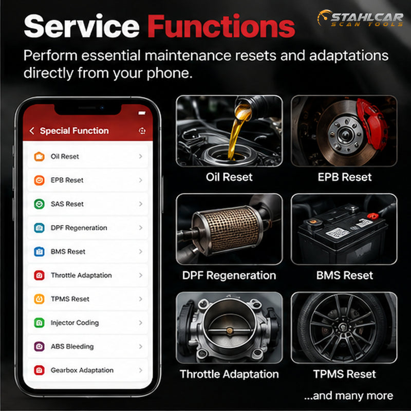 ThinkDiag service functions and maintenance resets including oil, EPB, DPF, battery registration and other supported functions