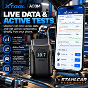 XTOOL A30M live data and bi-directional active tests for supported vehicles and control modules