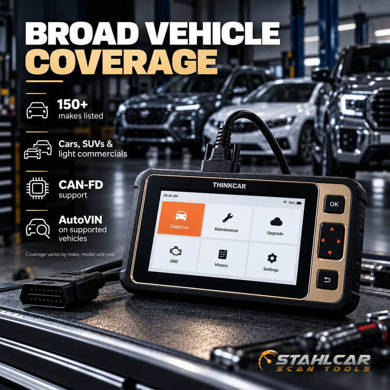 Thinkcar Reader 8 covers 150 plus listed makes with CAN-FD and AutoVIN on supported cars
