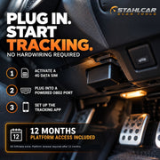 Stahlcar A1 installation in powered OBD2 port, compatible 4G SIM supplied separately and 12 months of tracking platform access included.