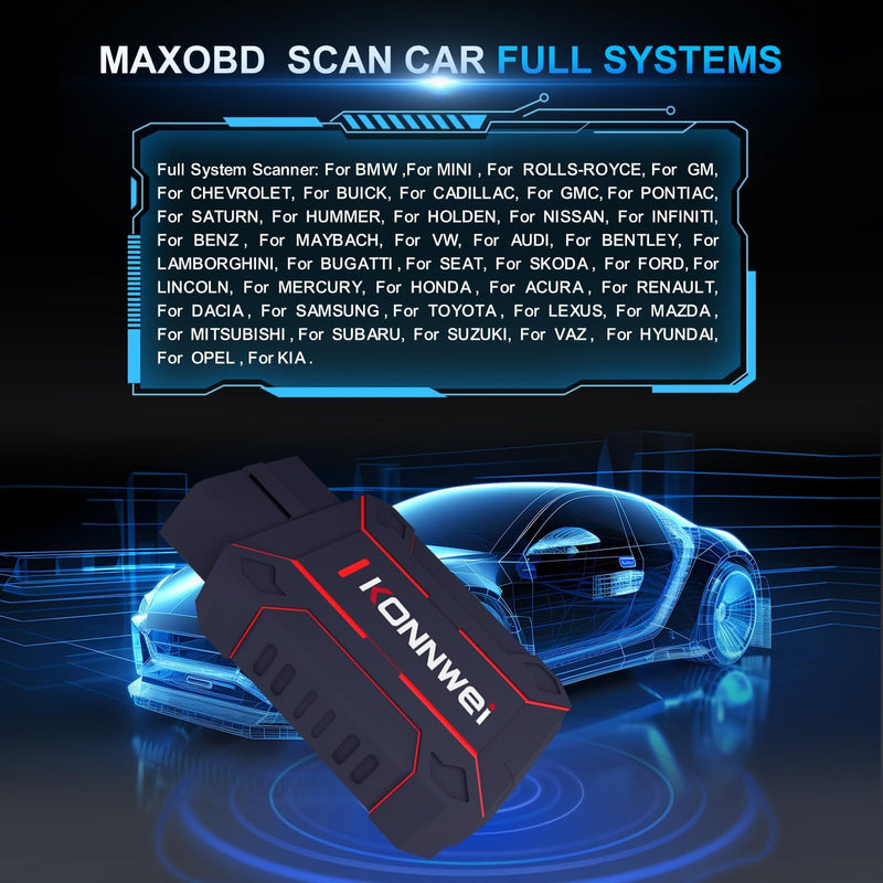 Konnwei MaxOBD Multi Makes-All Systems Scan Tool for Android/iOS