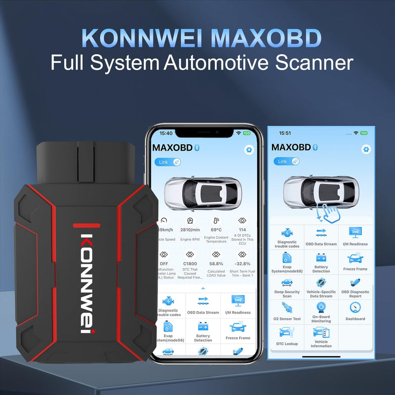 Konnwei MaxOBD Multi Makes-All Systems Scan Tool for Android/iOS