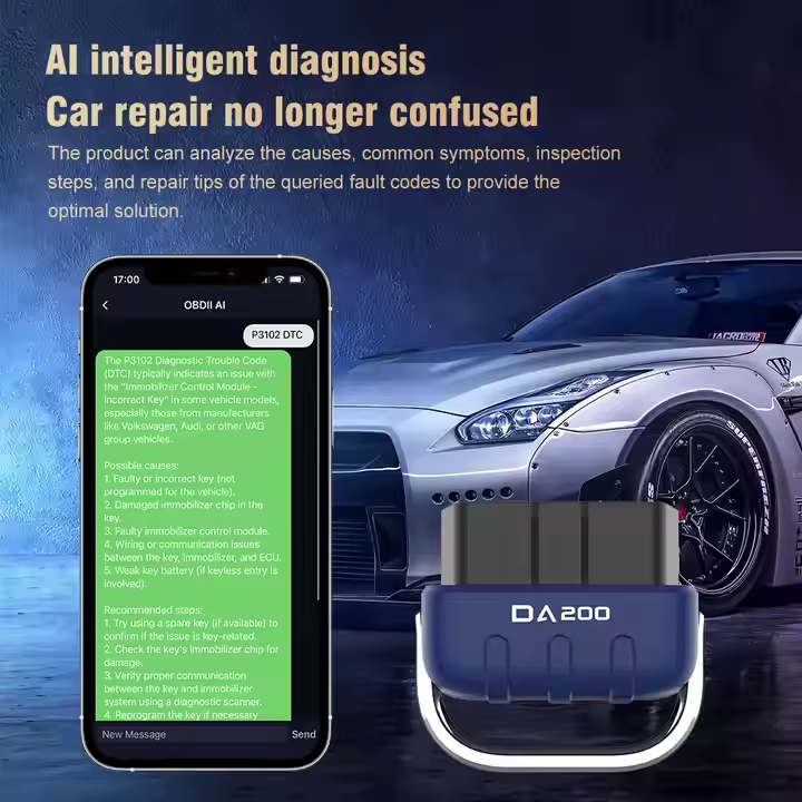 DA200 AI Powered OBD2 Diagnostic Tool for iOS/Android