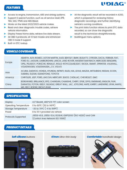 UDIAG A300NZ Four Systems OBDI/OBDII Scan Tool