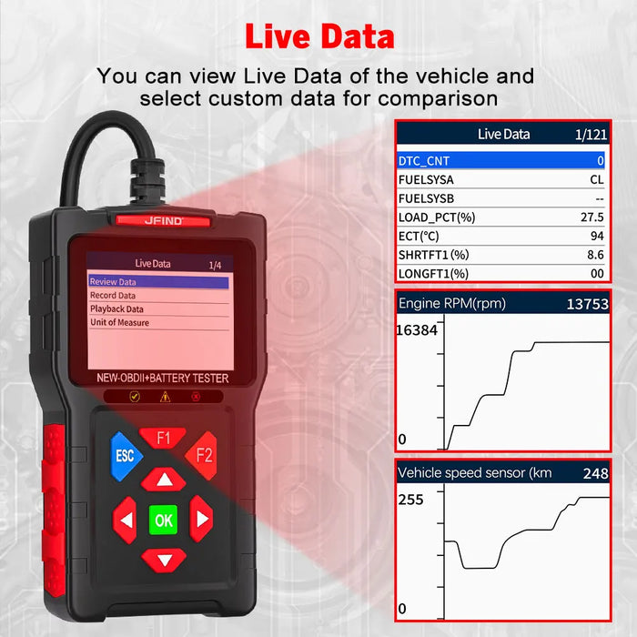 JFIND JF700 OBD2 Code Reader + Battery Tester