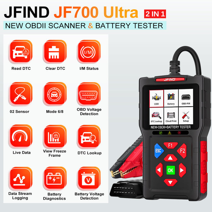 JFIND JF700 OBD2 Code Reader + Battery Tester