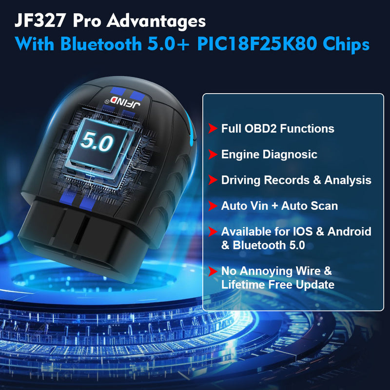 JFIND JF327 Pro Bluetooth OBD2 Diagnostic Tool - Android/iOS