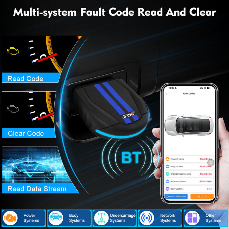 JFIND JF327 Pro Bluetooth OBD2 Diagnostic Tool - Android/iOS