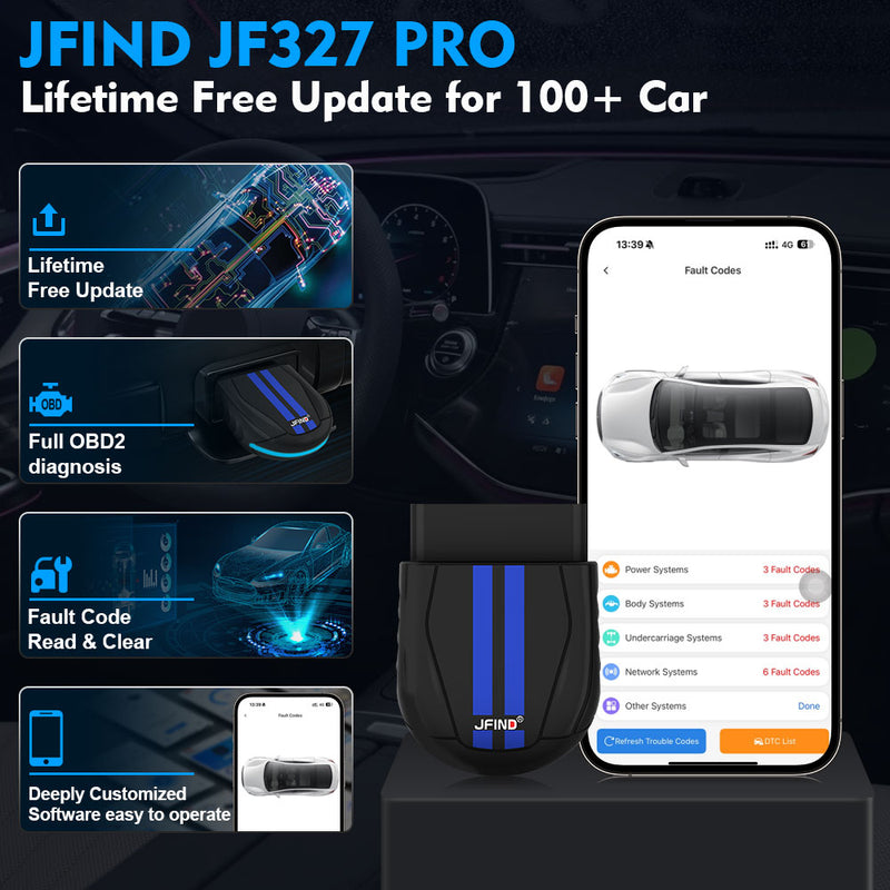 JFIND JF327 Pro Bluetooth OBD2 Diagnostic Tool - Android/iOS