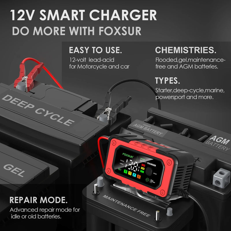 FOXSUR 12V 7A Smart Battery Charger