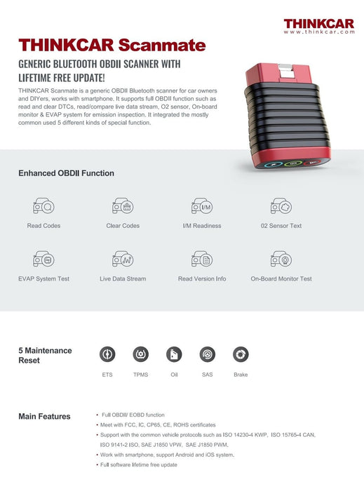 Thinkcar ScanMate Bluetooth Scan Tool for iOS/Android