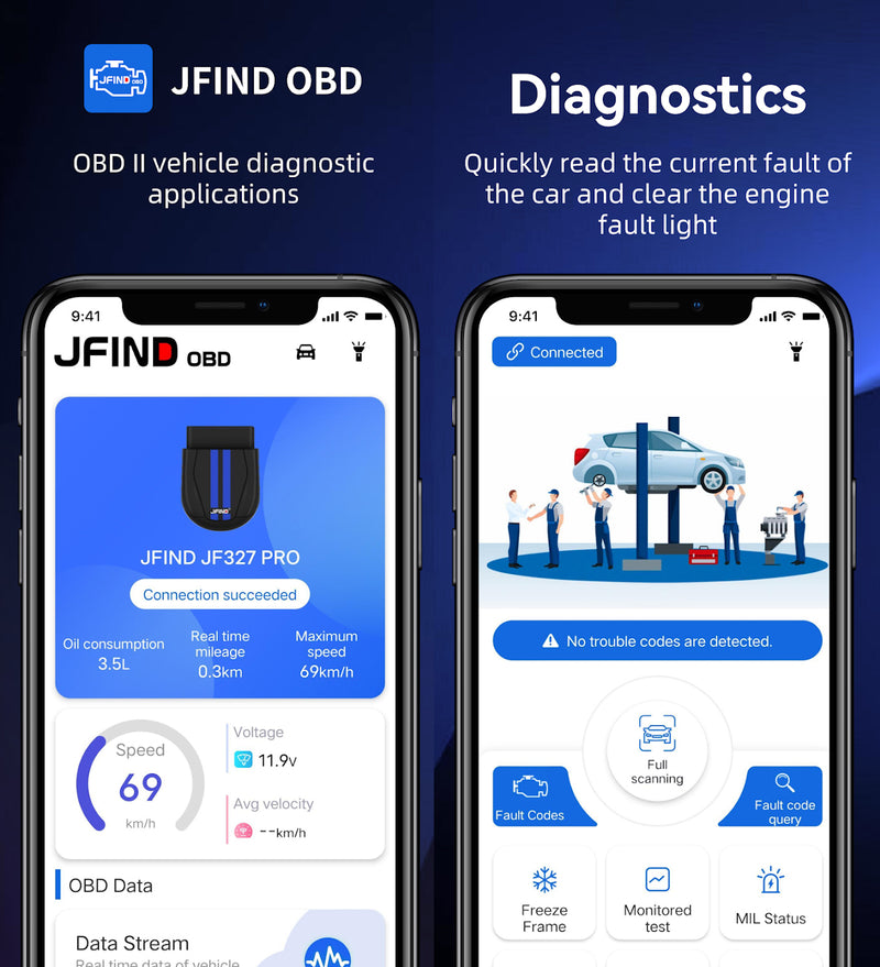 JFIND JF327 Pro Bluetooth OBD2 Diagnostic Tool - Android/iOS