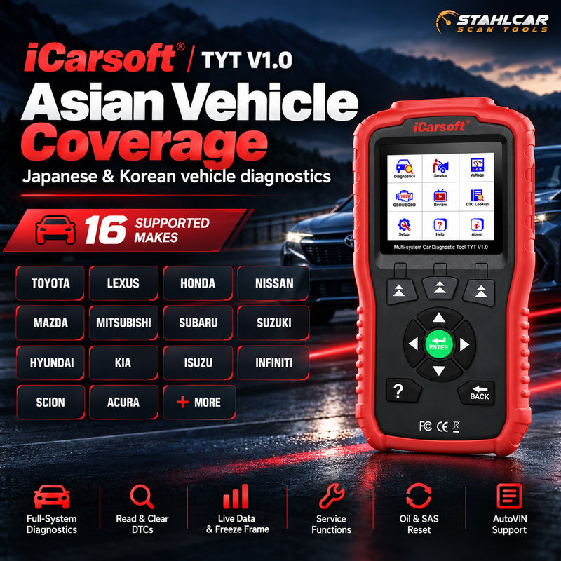 iCarsoft TYT V1.0 Japanese and Korean vehicle coverage - Stahlcar