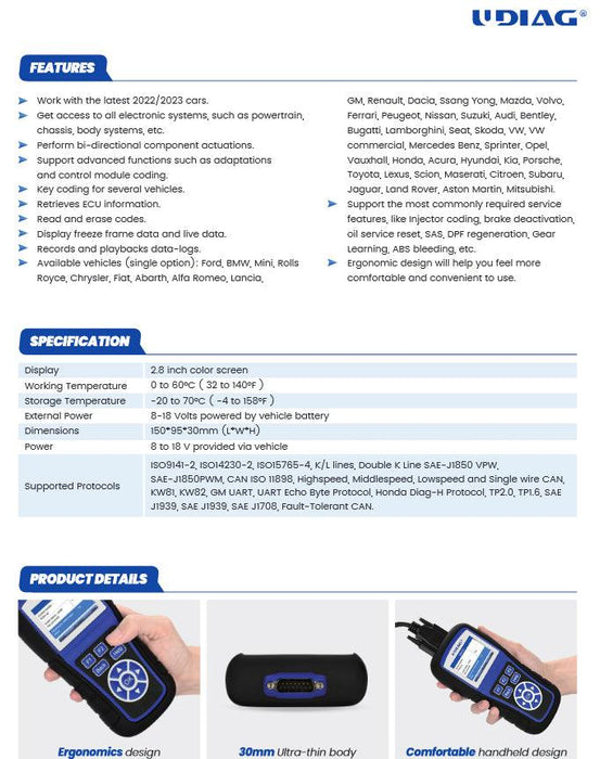 UDIAG A200 Single Make All System Scan Tool - Stahlcar Scan Tools