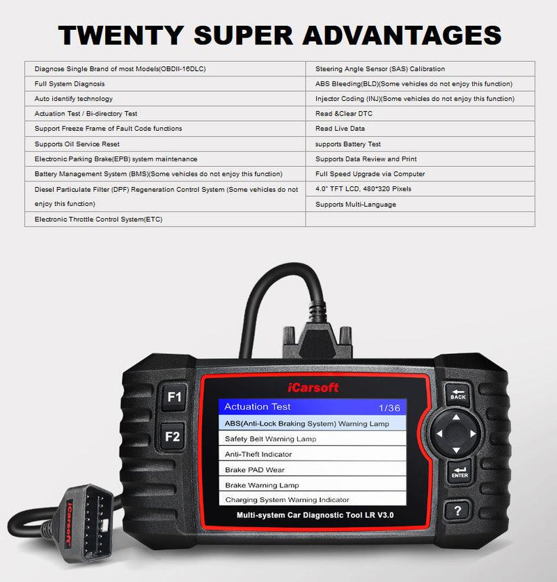 iCarsoft LR V3.0 Land Rover/Rover/Jaguar Diagnostic Scan Tool