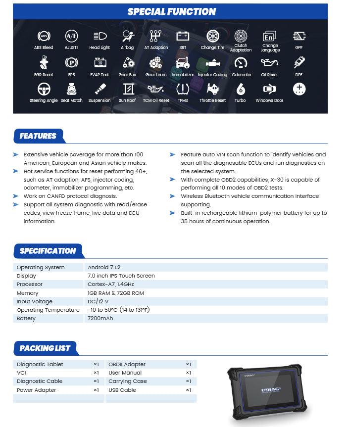 UDIAG X-30NZ All Makes All Systems Android Scan Tool - Stahlcar Scan Tools